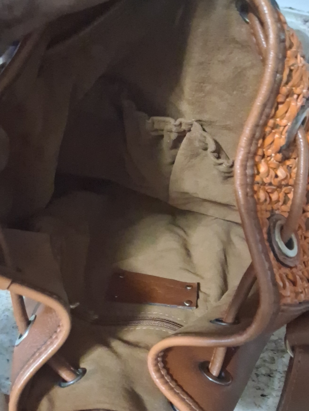 Patricia Nash Tan Woven Leather Backpack - Picture 8 of 9